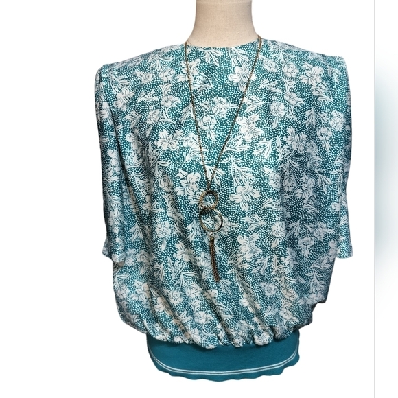 1724)Vintage  LENI LENI Floral Print Short Sleeve Band Hem  Blouse Size 18 - Picture 1 of 12